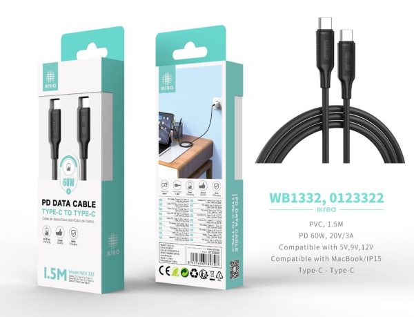 Cable tipo C a tipo C para serie iPhone 15/MacBook 60W 1.5m Negro