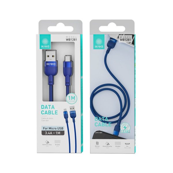 Cable trenzado IKREA WB1281 MICRO USB 3.4A 1M en color azul - Accesorios tecnológicos