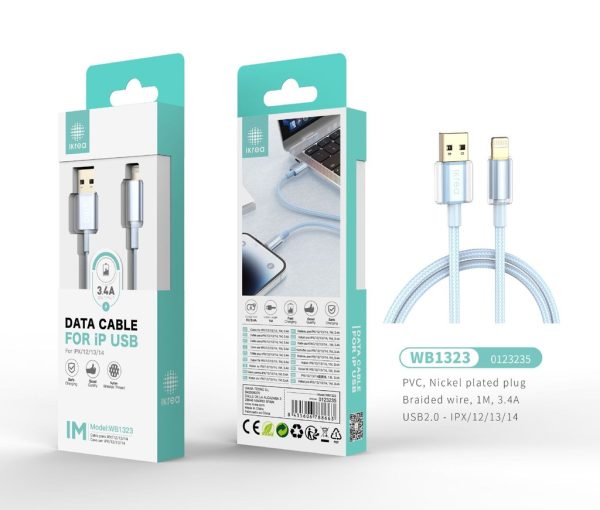 Cable trenzado Lightning 1m 3.4A Azul - Conector niquelado