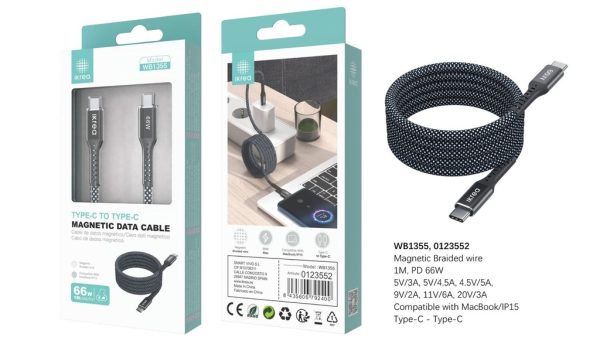 Cable trenzado magnético tipo C a tipo C 1m 66W Negro - Carga rápida