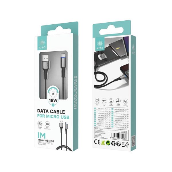 Cable trenzado micro USB 1m 18W Negro