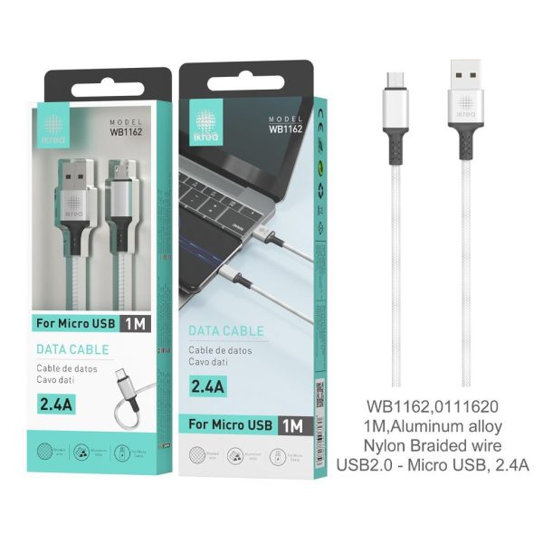 Cable trenzado micro USB 1m 2.4A Plata