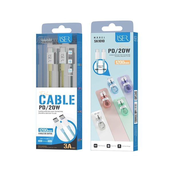 Cable trenzado tipo C a tipo C 1.2m 20W Amarillo