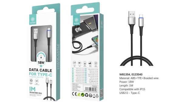Cable trenzado tipo C compatible con iPhone 15 1m 18W Plata