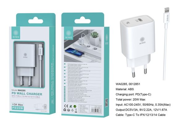 Cargador PD con cable Type-C a Lightning 20W 3A Blanco - Cargador de hogar - Imagen 2
