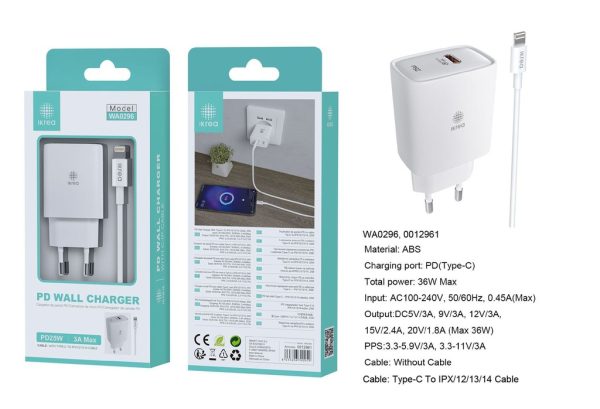Cargador PD con cable Type-C a Lightning, puerto Type-C 25W 3A Blanco - Cargador de hogar