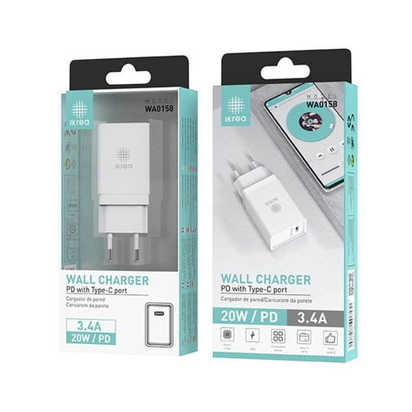 Cargador PD con puerto Type-C sin cable 20W 3.4A Blanco - Cargador de hogar