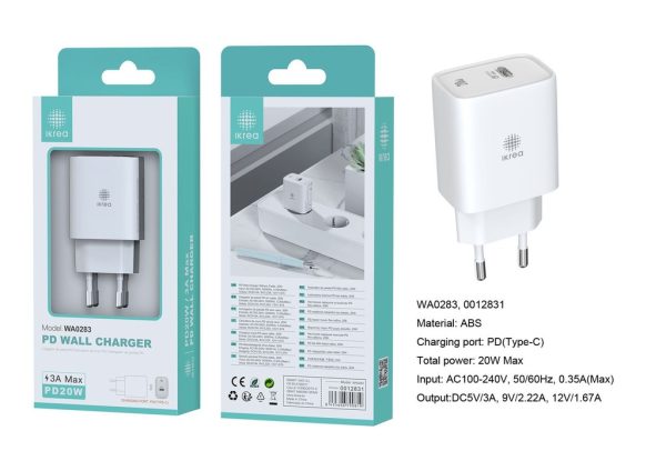 Cargador PD puerto Type-C 20W 3A Blanco - Cargador de hogar