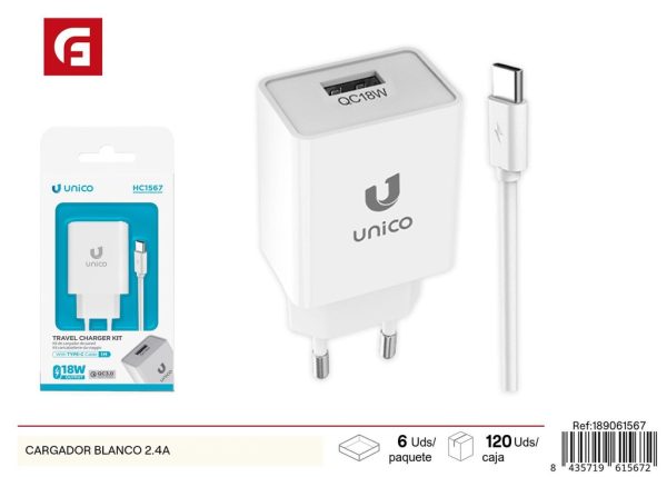 Cargador blanco 2.4A - Electrónica y cargadores de teléfono