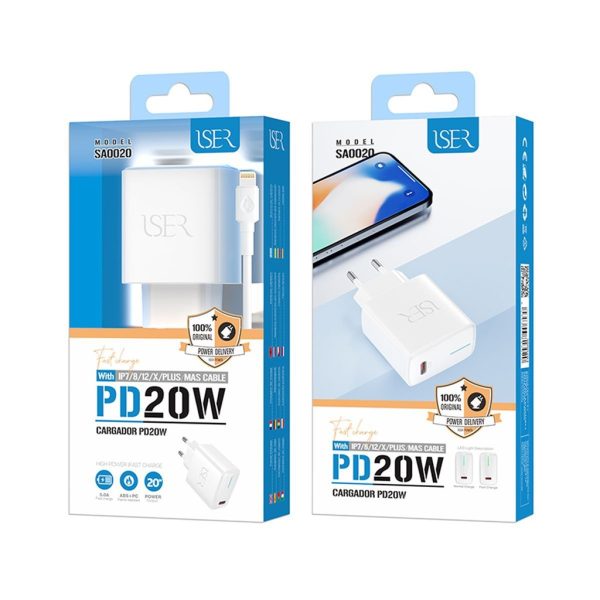 Cargador con cable Type-C a Lightning PD 20W 5.0A Blanco - Cargador de hogar