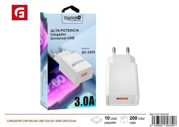 Cargador con salida USB 3.0A QC-2455 - Cargadores de teléfono