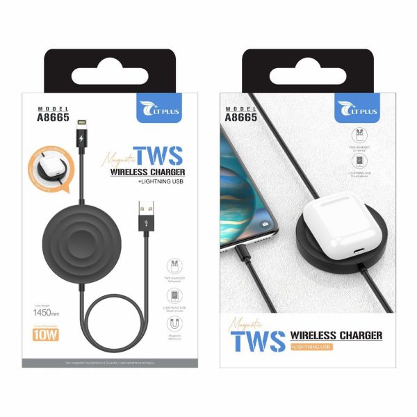 Cargador inalámbrico + Lightning USB 1.45M 10W negro LT PLUS A8665 - Cargadores inalámbricos