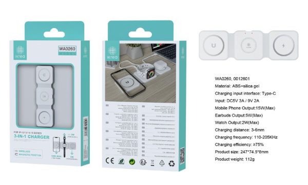 Cargador magnético 3 en 1 para iPhone/Iwatch/Earbuds 15W/2W/5W Blanco - Carga rápida