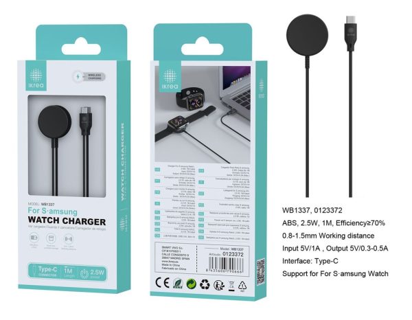 Cargador magnético conector TYPE-C para Samsung Smart Watch 2.5W negro IKREA WB1337 - Cargadores inalámbricos