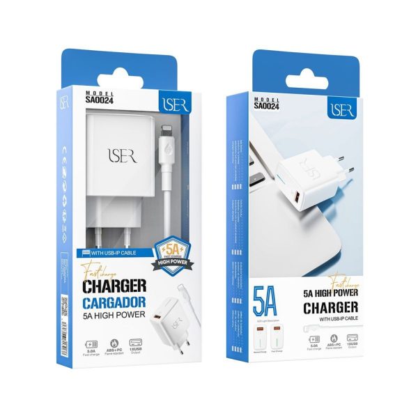Cargador rápido con cable Lightning 5A Blanco - Cargador de hogar
