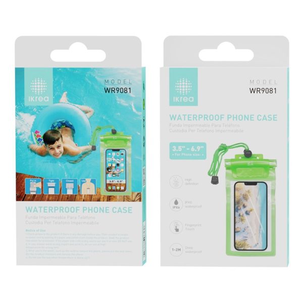 Funda PVC con correa impermeable para móvil 3.5-6.9" IPX6 verde IKREA WR9081 - Accesorios móviles