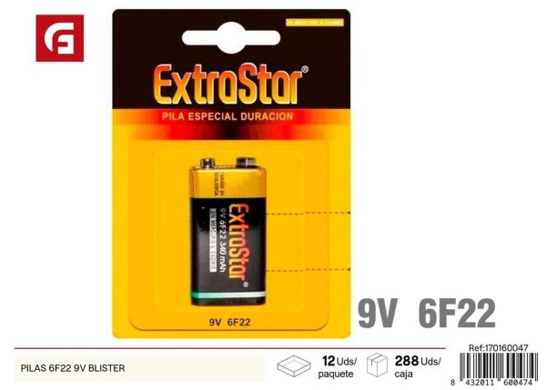Pilas 6F22 9V blister para dispositivos electrónicos