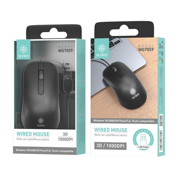 Ratón con cable de 1.2m 3D 1000DPI 5V 100mA color negro IKREA WG7059 - Accesorio de computadora