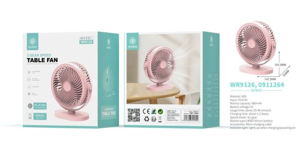 Ventilador de mesa 3 velocidades 500mAh 147.5*83*161.5MM rosa IKREA WR9126 - Ventiladores pequeños