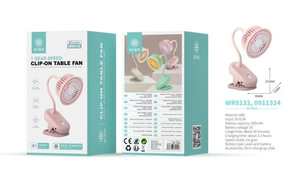 Ventilador de mesa ajustable con clip 1 velocidad 300mAh 90*75*255MM rosa IKREA WR9132 - Ventiladores pequeños