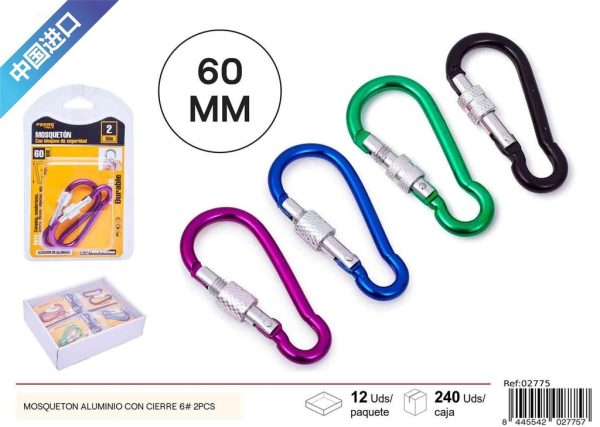 Mosquetón de aluminio con cierre (set de 2) 6# - Accesorios de ferretería