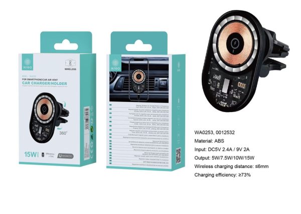 Cargador magnético/soporte de móvil para ventilación de coche 15W color negro - Accesorio automotriz