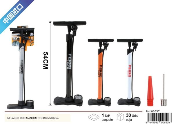 Inflador con manómetro Ø32x540mm - Accesorios para bicicletas