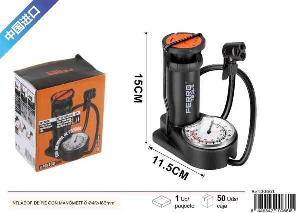 Inflador de pie con manómetro Ø46x160 mm - Accesorios para bicicleta