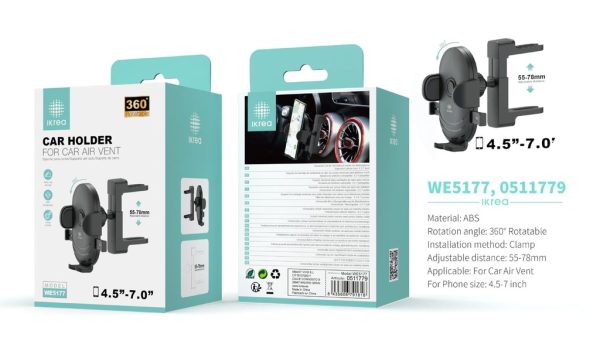 Soporte universal 360° con clip para ventilación de coche color negro - Accesorio automotriz