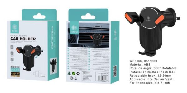 Soporte universal 360° con gancho para ventilación de aire del coche color negro y naranja - Accesorio automotriz
