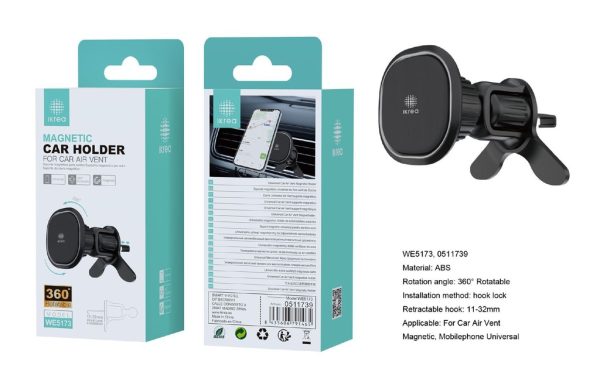 Soporte universal magnético 360° con gancho para ventilación de aire del coche color negro - Accesorio automotriz