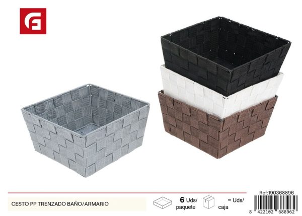 Cesto trenzado de PP para baño/armario - Almacenamiento funcional y estético