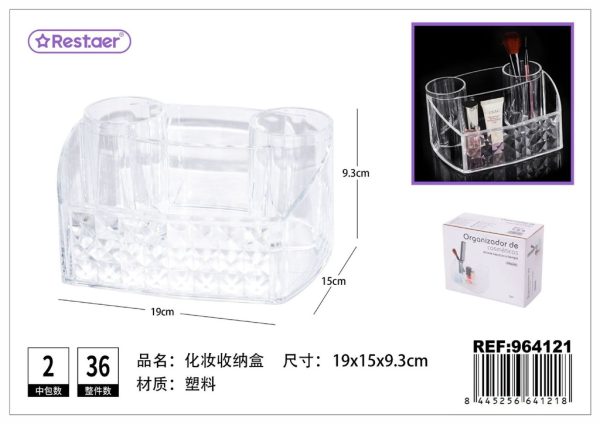 Organizador de cosméticos de plástico PS 19x15x9.3 cm transparente - Accesorios de belleza y organización
