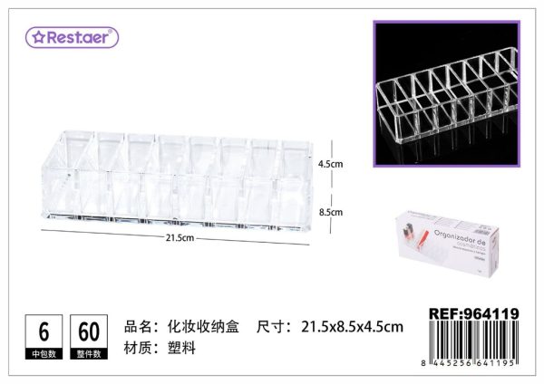Organizador de cosméticos de plástico PS 21.5x8.5x4.5 cm transparente - Accesorios de belleza y organización
