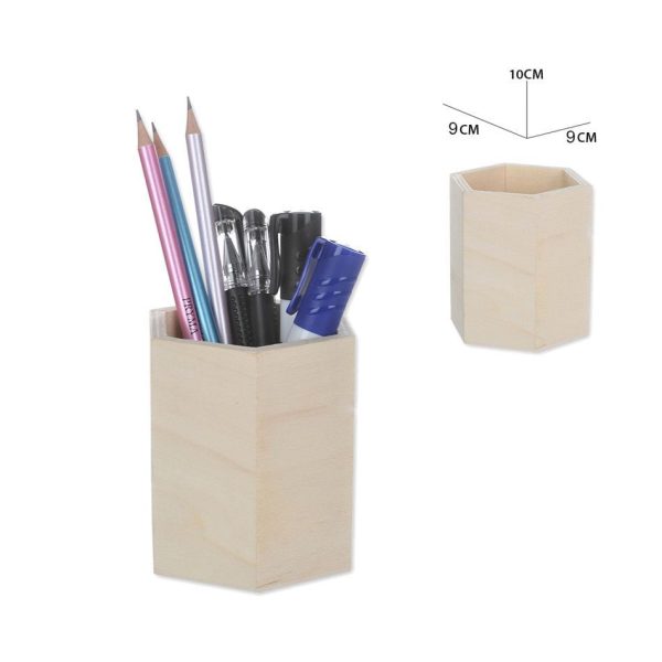Portalápices de madera hexagonal 9x9x10 cm - Accesorios de papelería