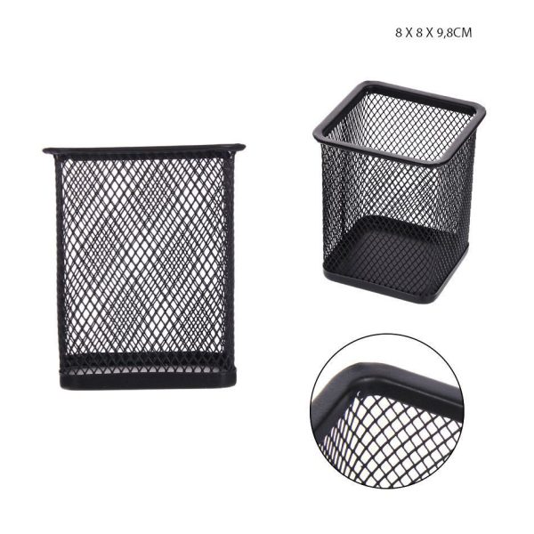 Portalápices rectangular negro 80x80x98 mm - Organizador de escritorio