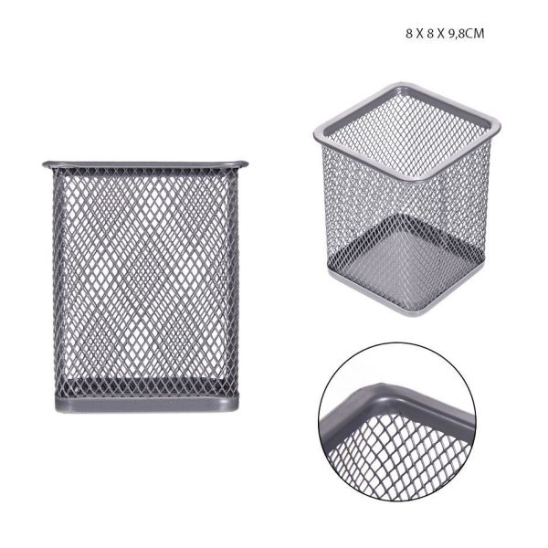 Portalápices rectangular plateado 80x80x98 mm - Organizador de escritorio