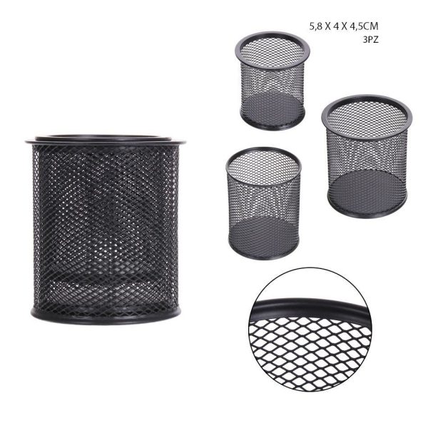 Portalápices set de 3 piezas negro 9x9.5x10.5cm - Papelería
