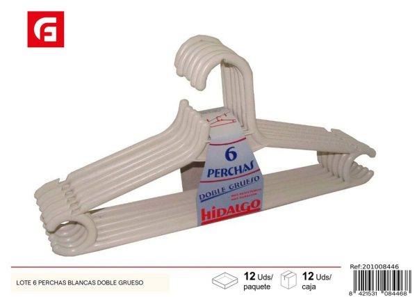 Lote 6 perchas blancas gruesas - Perchas para organización de ropa