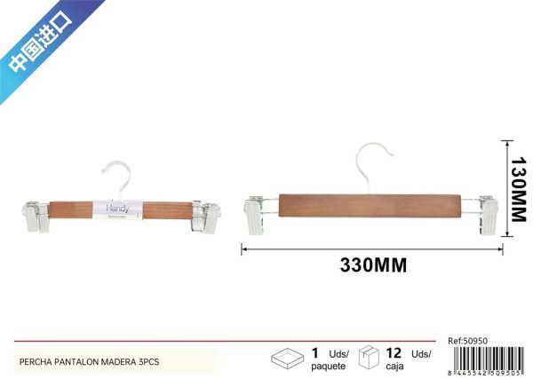 Percha de madera para pantalones 3 piezas - Accesorios del hogar