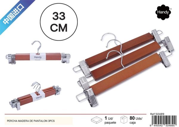 Percha de madera para pantalón 23cm (set de 3) - Organizadores del hogar