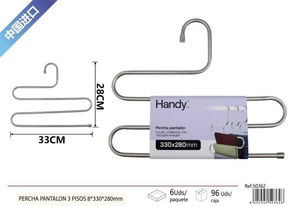 Percha para pantalones de 3 pisos 8x330x280 mm cromada - Perchas de ropa