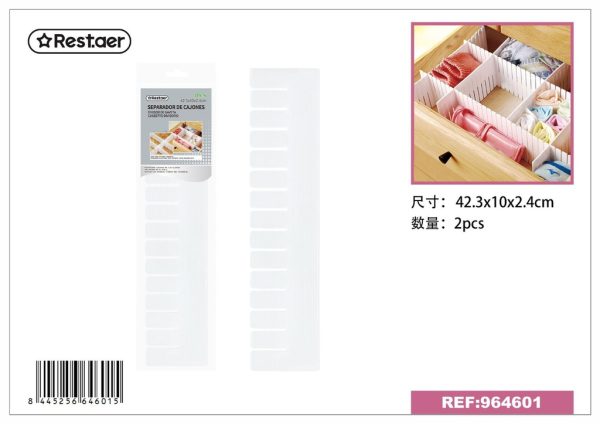 Separador de cajones de plástico blanco 42.3*10*2.4 cm 2 piezas - Organización del hogar