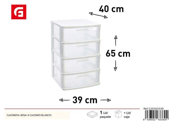 cajonera de plástico 4 cajones color blanco - Mobiliario de hogar