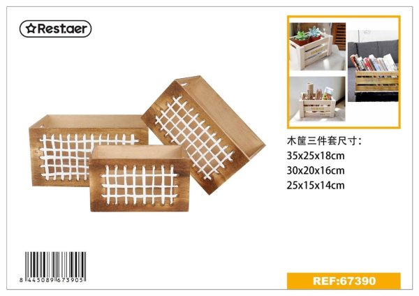 set de cestas de madera 35x25x18 cm - Almacenaje decorativo