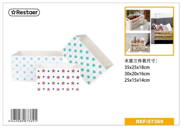set de tres cestas de madera 35x25x18 cm - Almacenaje decorativo - Imagen 2