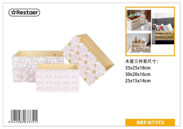 set de tres cestas de madera 35x25x18 cm - Almacenaje decorativo - Imagen 3