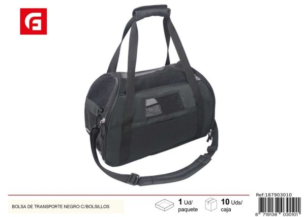 Bolsa de transporte negro con bolsillos - Accesorios de transporte para mascotas