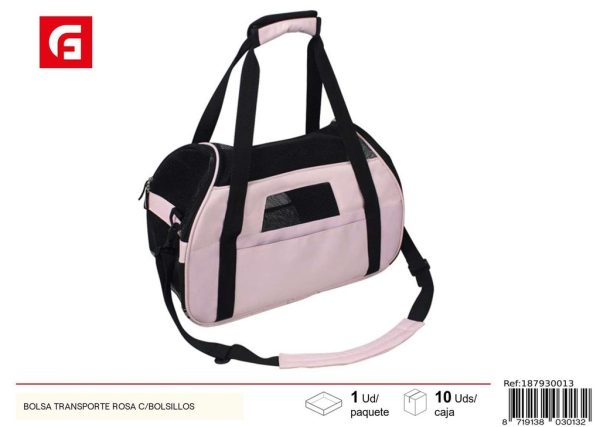 Bolsa de transporte rosa con bolsillos - Accesorios de transporte para mascotas