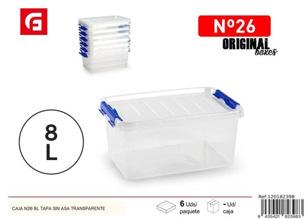 Caja N26 8L tapa sin asa transparente - Plásticos para el hogar y cajas de almacenamiento